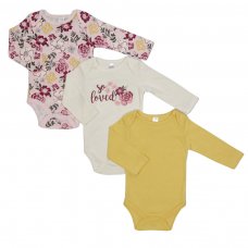 CC211-BS: Girls 3 Pack Long Sleeved Bodysuits (0-6 Months)